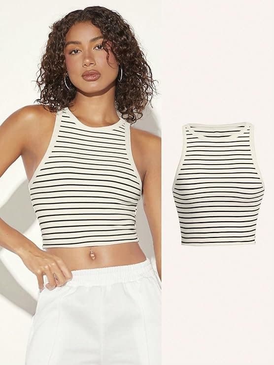 ZyraFit Women’s Striped Racerback Crop Tank Top