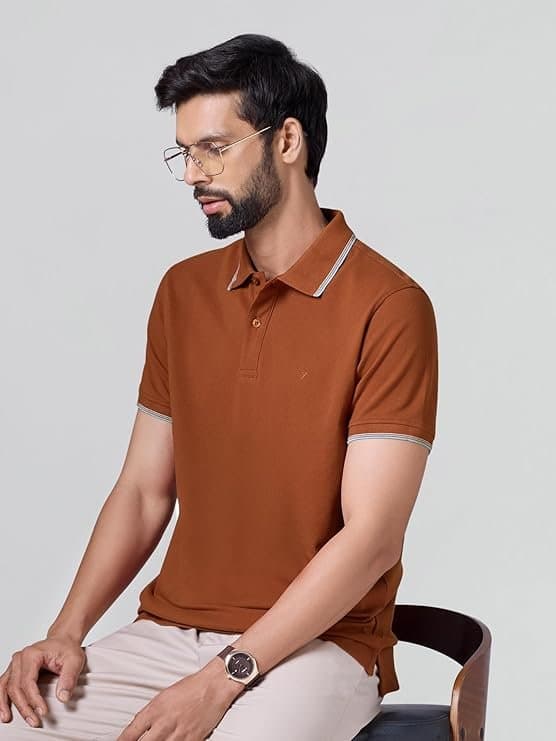Velmora Men’s Brown Solid Cotton Polo T