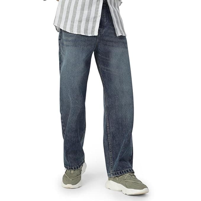 UrbanDrip Men’s Blue Baggy Fit Washed Jeans