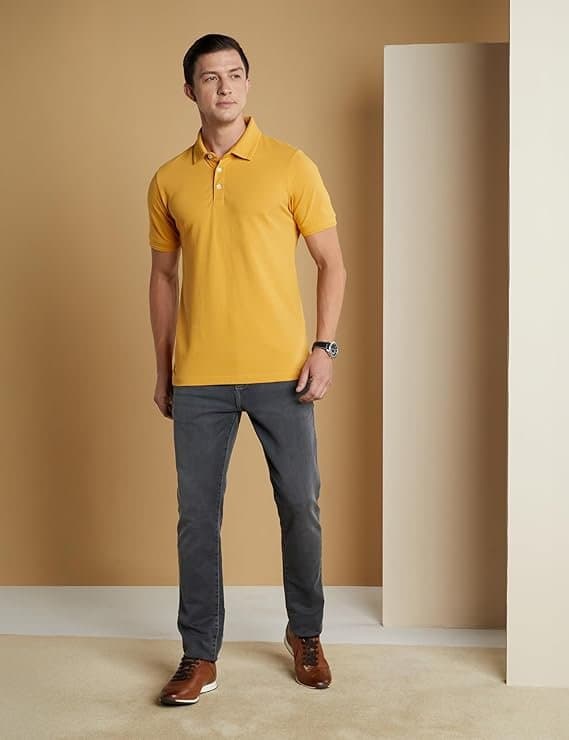 Velmora Men’s Yellow Cotton Stretch Polo T