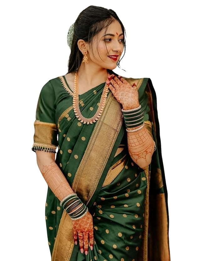 Velmora Women’s Dark Green Banarasi Soft Silk Saree
