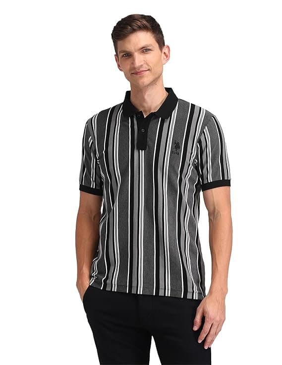 Velmora Men’s Blue Striped Cotton Polo T