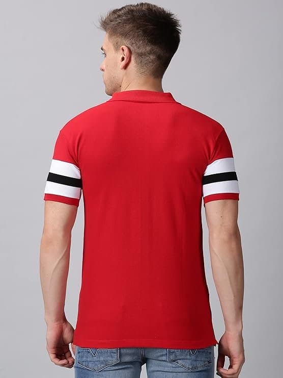 Velmora Men’s Red & White Striped Cotton Polo T