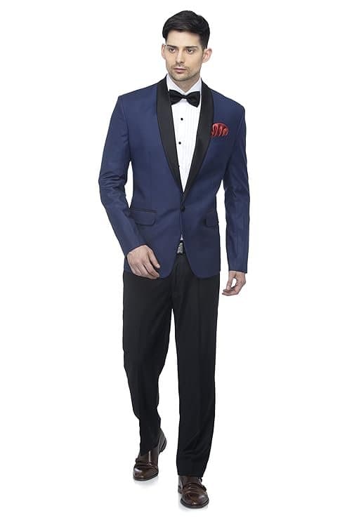 FAVOROSKI Men’s Polyester and Viscose Tuxedo Blazers Navy Blue