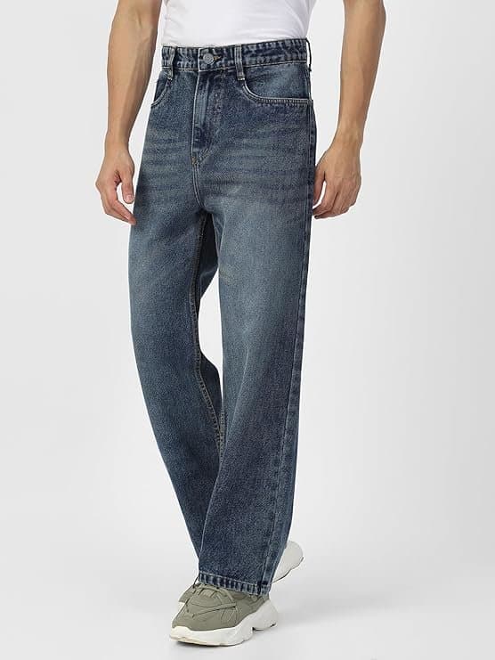 UrbanDrip Men’s Blue Baggy Fit Washed Jeans