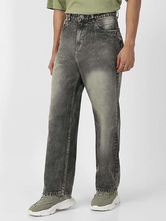 UrbanDrip Men’s Grey Baggy Fit Washed Jeans