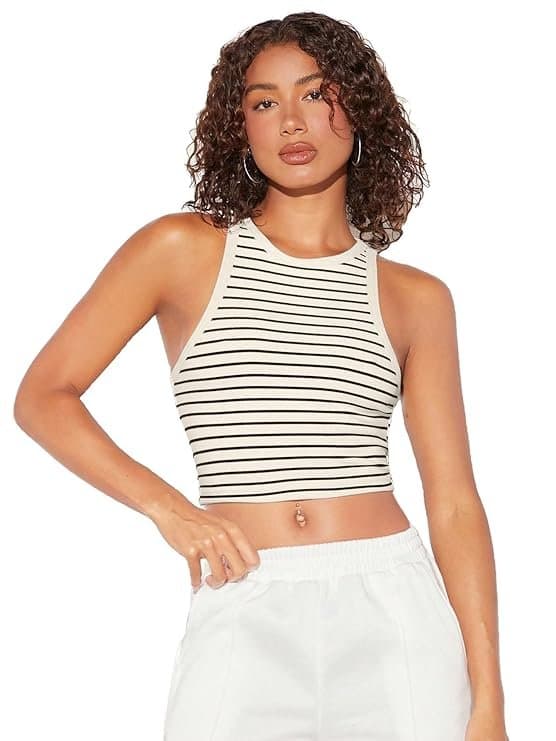 ZyraFit Women’s Striped Racerback Crop Tank Top
