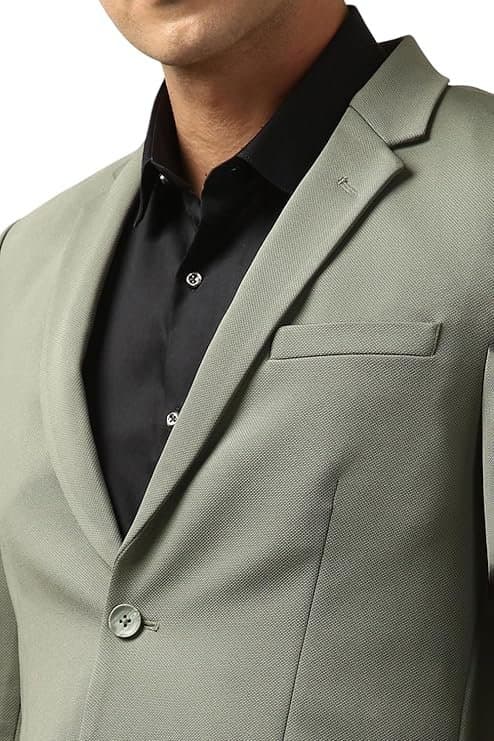 Peter England Men’s Neo Slim Knit Textured Blazer Light Olive