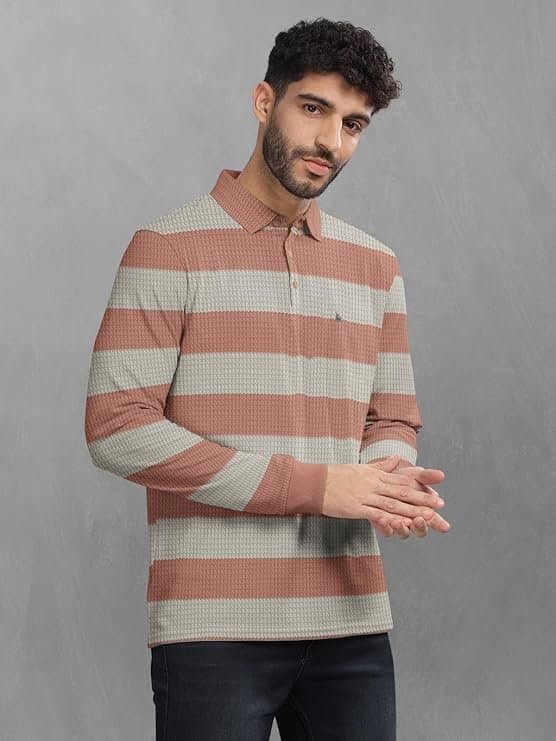 Velmora Men’s Striped Textured Polo T