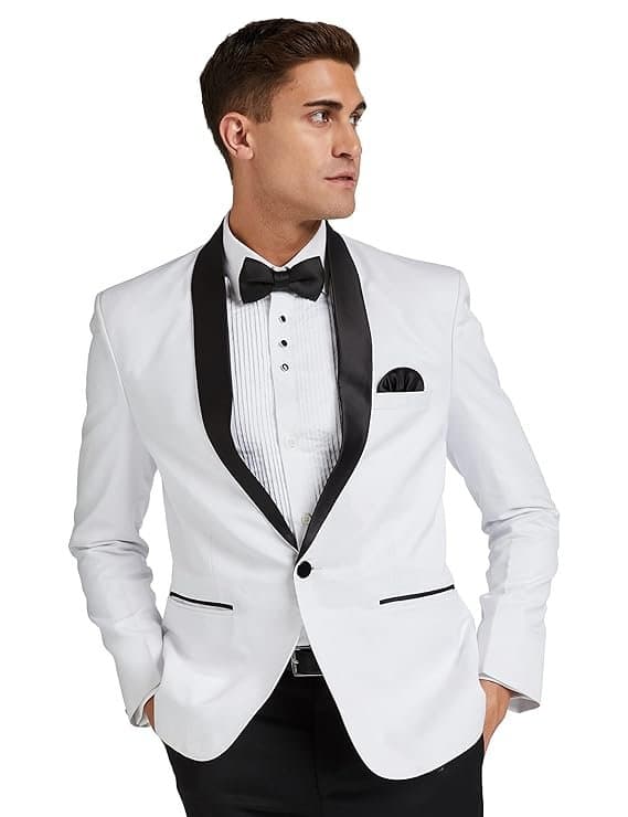 FAVOROSKI Men’s Polyester and Viscose Tuxedo Blazers White