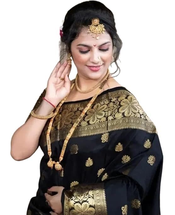 Zyra Women’s Black Banarasi Kanjivaram Silk Saree Set
