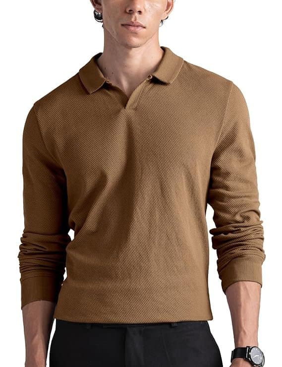 Velmora Men’s Brown Waffle Knit Polo T