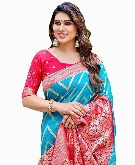 AureliaX Women’s Pink Lichi Silk Banarasi Saree