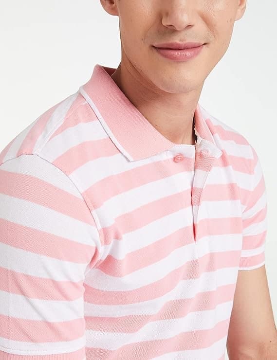 ZMode Men’s Peach Striped Cotton Polo T