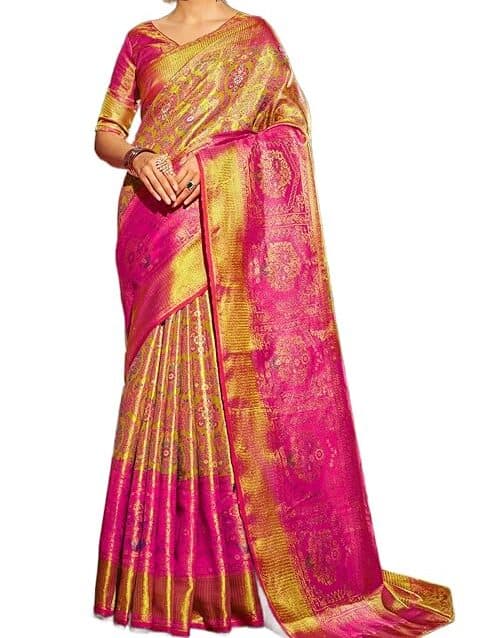 Zyra Women’s Magenta Kanjivaram Semi Silk Saree