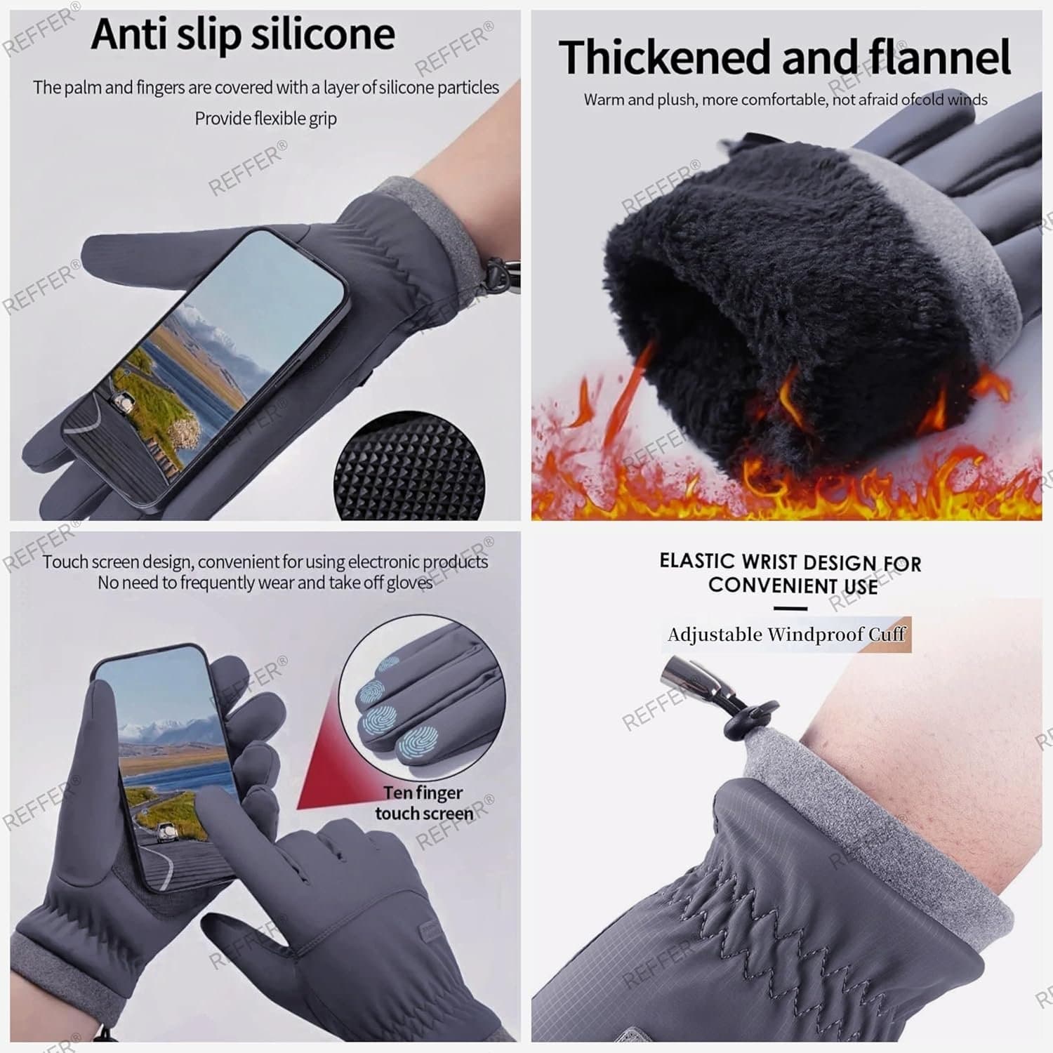 Winter Gloves for Men and Women Grey