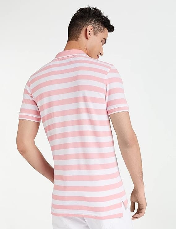 ZMode Men’s Peach Striped Cotton Polo T