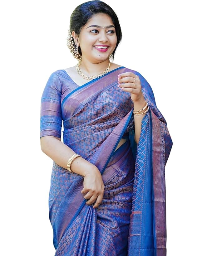 Velmora Women’s Blue Kanjivaram Banarasi Silk Saree