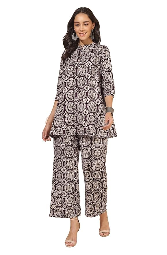 Velmora Women’s Beige Ethnic Motif Cotton Co-ord Set