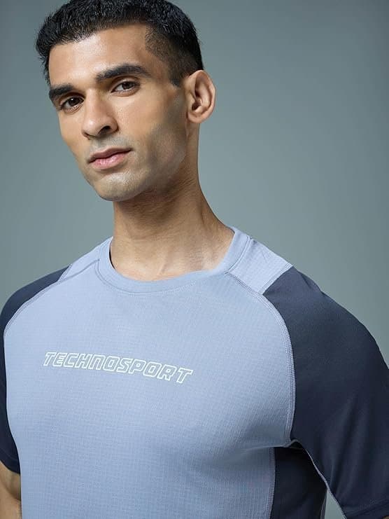 FlexWear Men’s Blue Color Block Crew Neck T