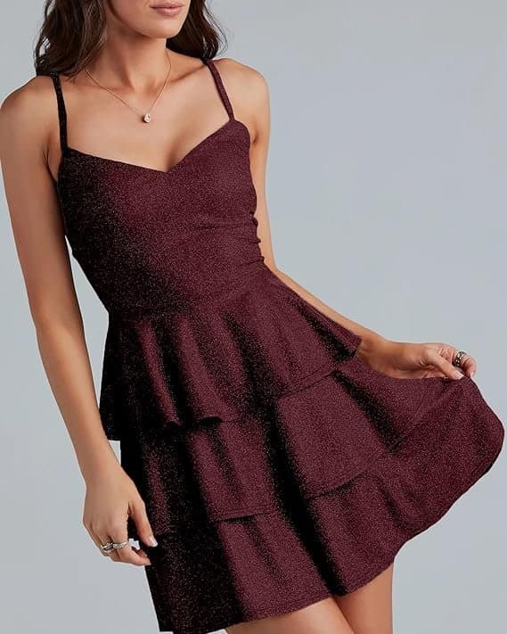 LuxeAura Women’s Ruffled V-Neck Gown