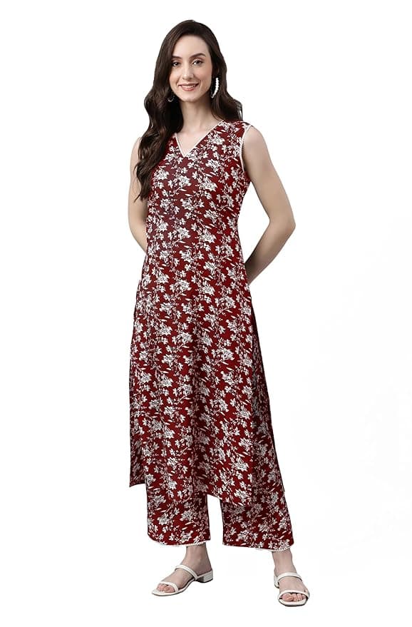 IndiBloom Women’s Maroon Floral Cotton Co-ord Set