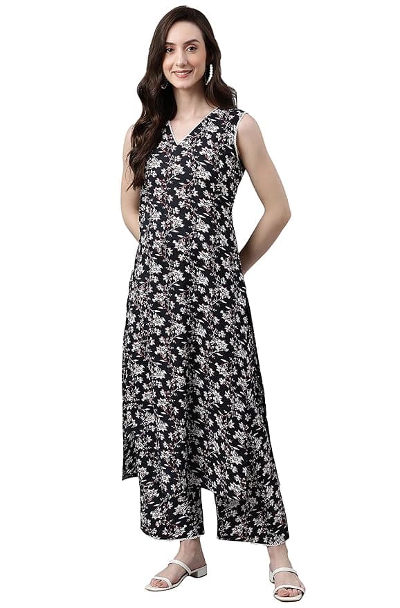 IndiBloom Women’s Peach Georgette Kurta Sharara Set
