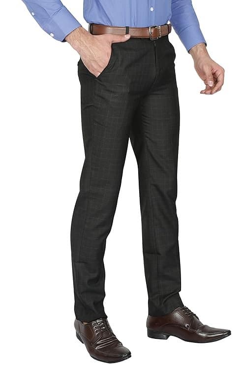 Velmora Men’s Grey Checkered Formal Trousers