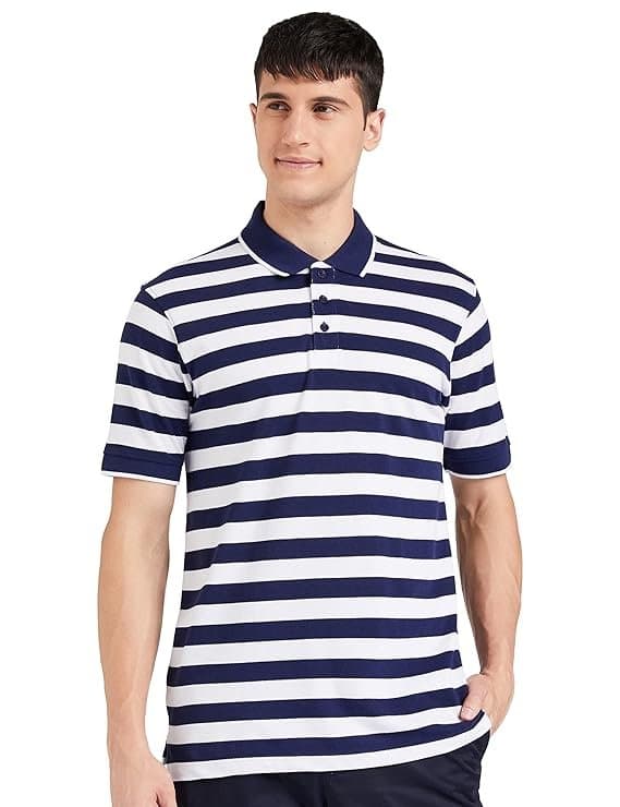 Velmora Men’s Blue Striped Cotton Polo T