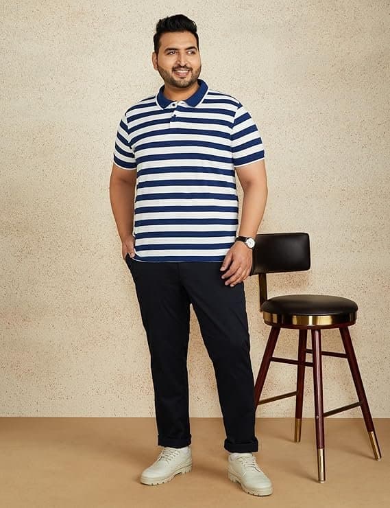 Velmora Men’s Blue Striped Cotton Polo T