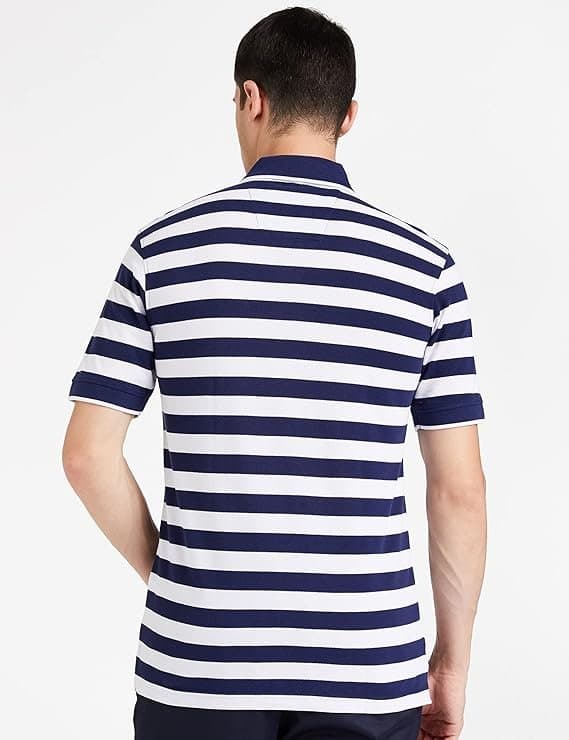 Velmora Men’s Blue Striped Cotton Polo T