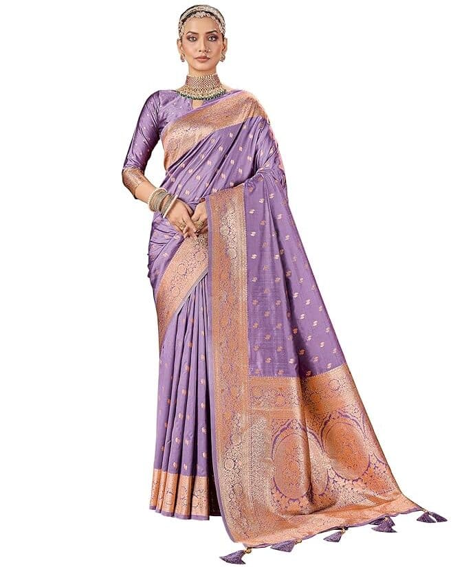 Zyra Women’s Purple Embroidered Organza Saree