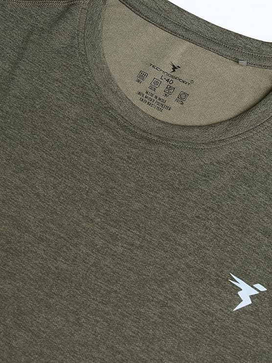 FlexWear Men’s Olive Self Design Crew Neck T