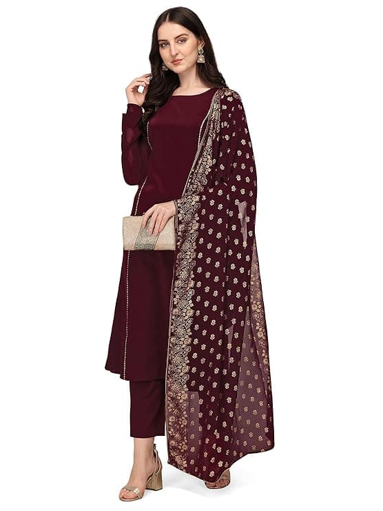 Zariya Women’s Poly Crepe A-Line Kurta Set with Dupatta
