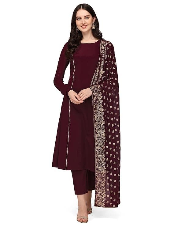 Zariya Women’s Poly Crepe A-Line Kurta Set with Dupatta