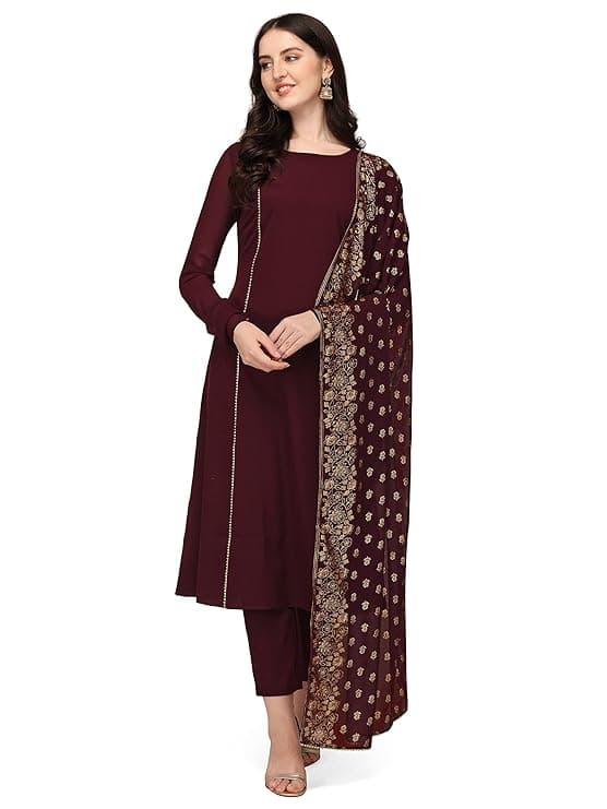 Zariya Women’s Poly Crepe A-Line Kurta Set with Dupatta