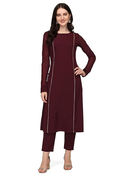 Zariya Women’s Poly Crepe A-Line Kurta Set with Dupatta