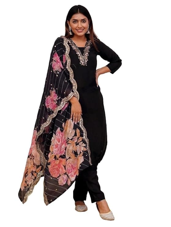Aarika Women’s Viscose Embroidered Kurta Set with Pants & Dupatta
