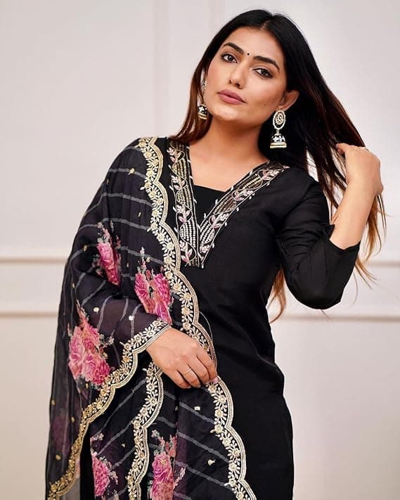 Aarika Women’s Viscose Embroidered Kurta Set with Pants & Dupatta