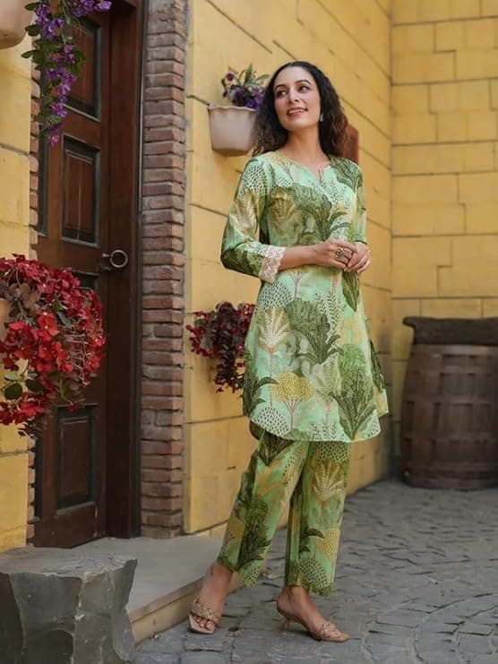 IndiWeave Women’s Cotton Blend Ethnic Kurta Set