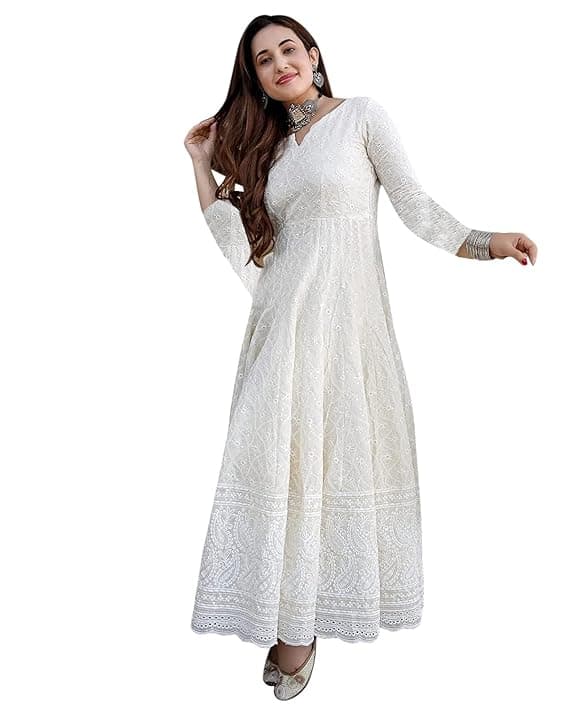 ChikankariCraft Women’s Straight Cotton Chikankari Long Kurti