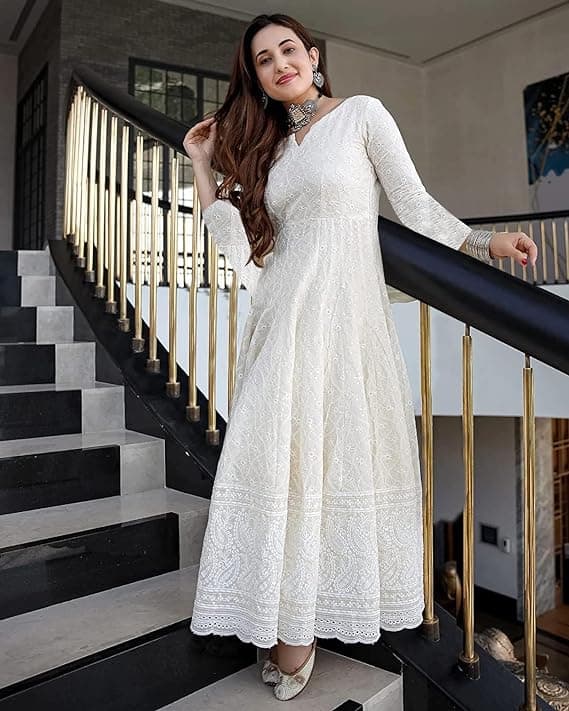ChikankariCraft Women’s Straight Cotton Chikankari Long Kurti