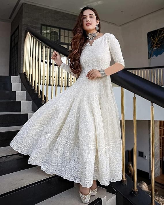 ChikankariCraft Women’s Straight Cotton Chikankari Long Kurti
