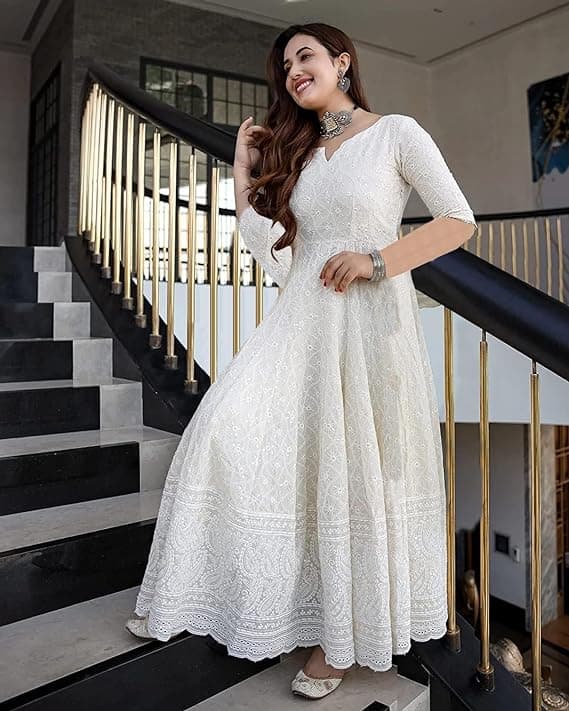ChikankariCraft Women’s Straight Cotton Chikankari Long Kurti