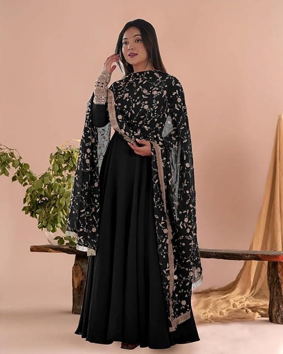 Zariya Women’s Embroidered Anarkali Gown with Dupatta