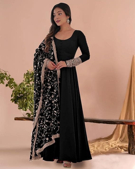 Zariya Women’s Embroidered Anarkali Gown with Dupatta