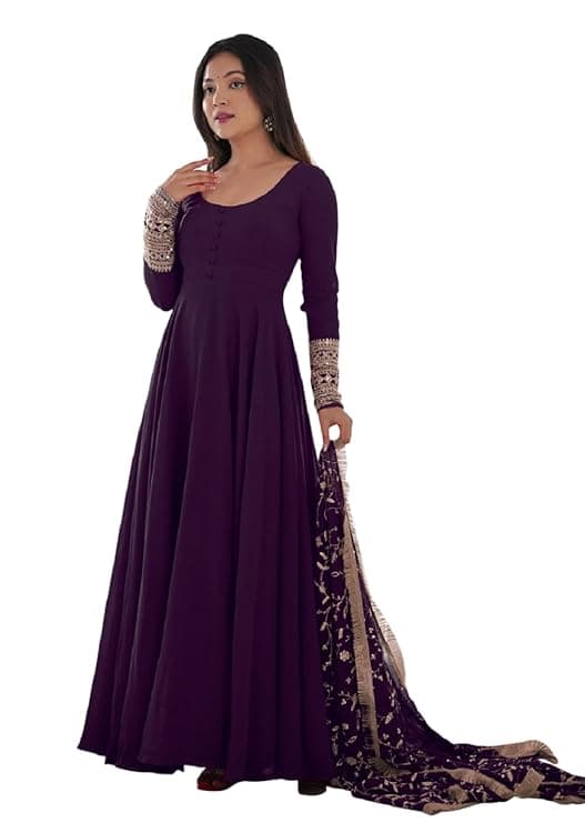 Zariya Women’s Embroidered Anarkali Gown with Dupatta