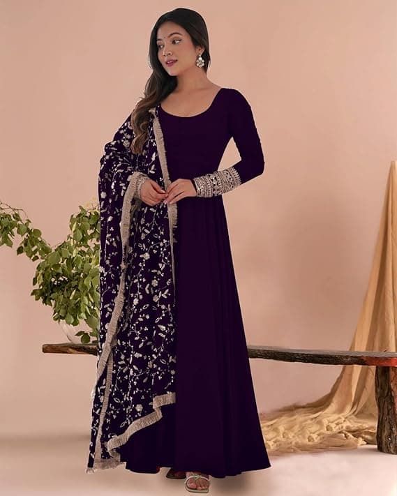 Zariya Women’s Embroidered Anarkali Gown with Dupatta
