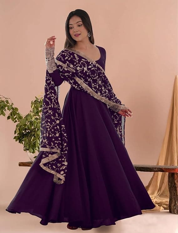 Zariya Women’s Embroidered Anarkali Gown with Dupatta