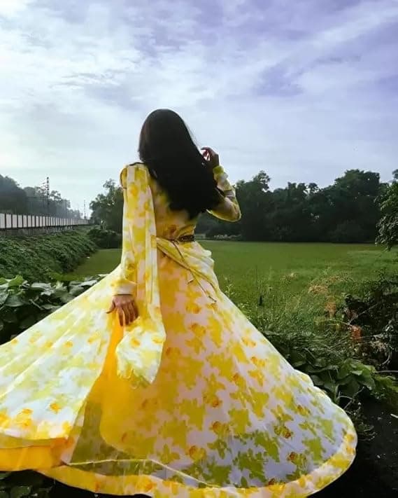 FloraStyle Women’s Printed Anarkali Gown with Dupatta & Belt